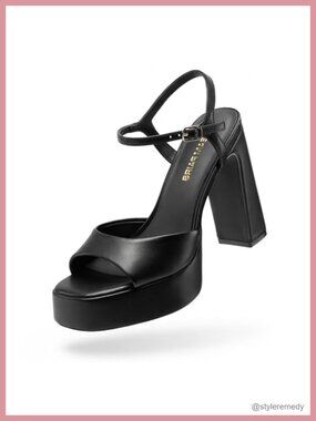 Women's Platform Heels Square Toe Block Heels Ankle Strap Y2K Party Shoes Faux
